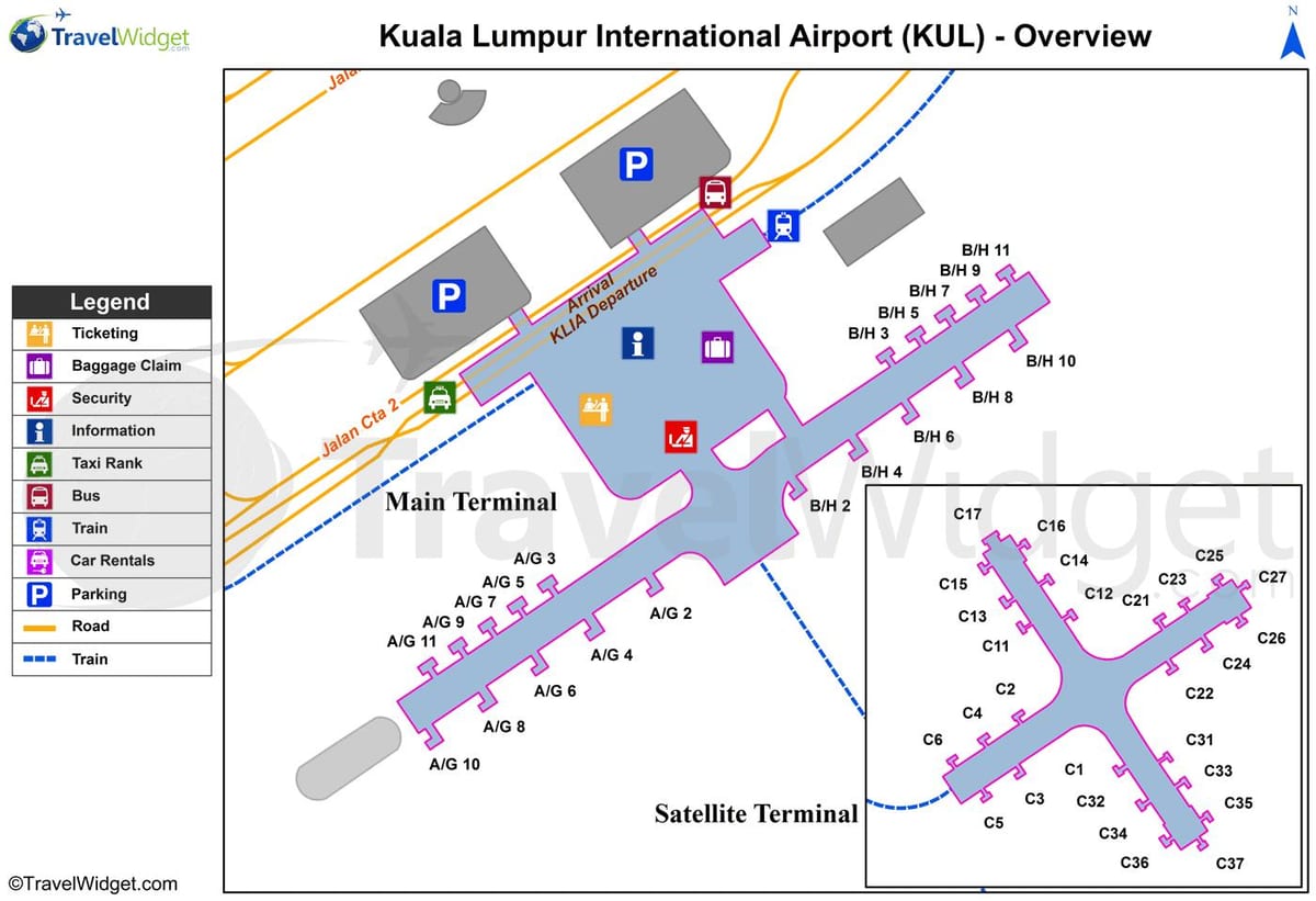 kuala lumpur lentoaseman pääterminaalin kartta